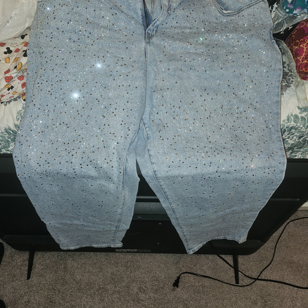Lane Bryant Light Blue Straight Leg Jeans with Sparkle Accents